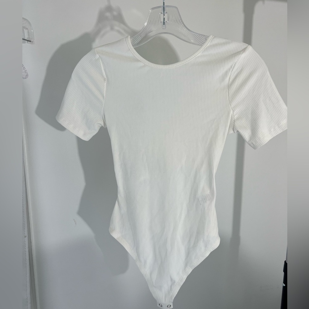 White Bodysuit Criss Cross Open Back